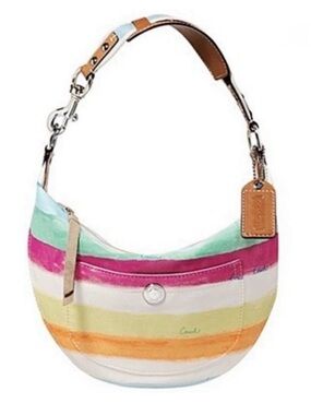Coach Striped Crescent Shoulder Bag in Pink, Green, Orange and Tan